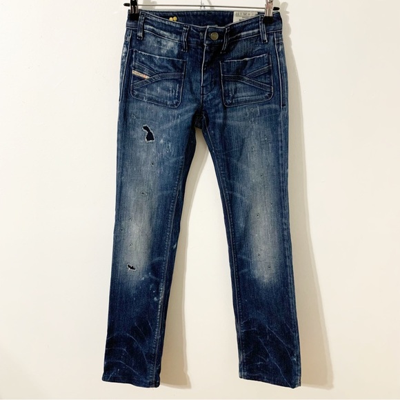 Diesel Wenga Wash 008WW Stretch Distressed Denim Jeans Front Patch Pockets 💙 - Picture 2 of 15